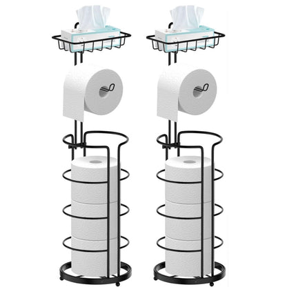 Freestanding Toilet Paper Holder with Round Four-Roll Storage Cage, Upper Shelf and One- or Two-Pack Options