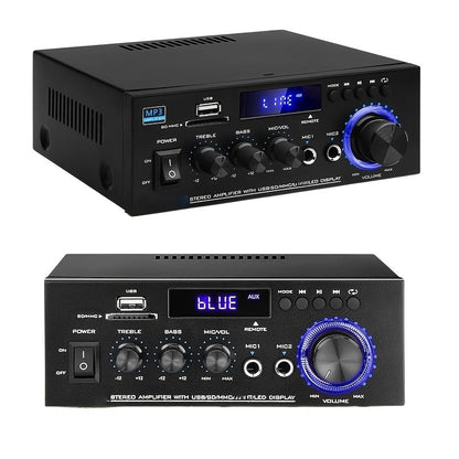 400W Bluetooth 5.0 Stereo Amplifier Receiver AK45, 2-Channel Home Audio Power Amp with Karaoke, FM Radio, USB MMC SD Card