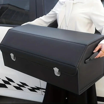 Car Trunk Organizer, Foldable PU Leather and Oxford Box with Adjustable Dividers in 12.15 Gallon or 32L Sizes