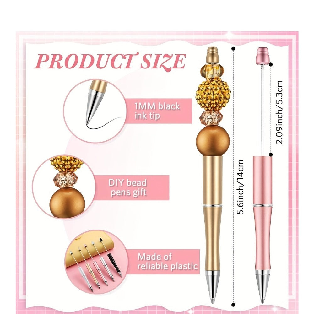 Beadable Pens Bulk 40/60pcs, DIY Bead Ballpoint Pens with Black Ink Shaft, Assorted Random Colors for DIY Crafts