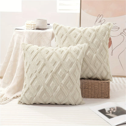 Luxury Faux Wool Pillow Covers 18x18 Set of 4 Boho Soft Plush Decorative Cushion Cases with Zipper for Couch Sofa Living Room