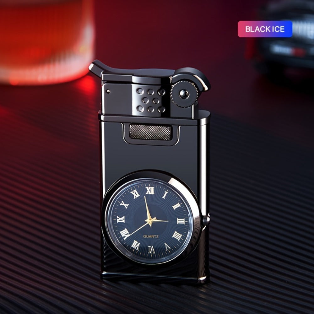 DataBio Quartz-Dial Torch Lighter with Rectangular Body, Dual Flame Outlets and Two Finishes