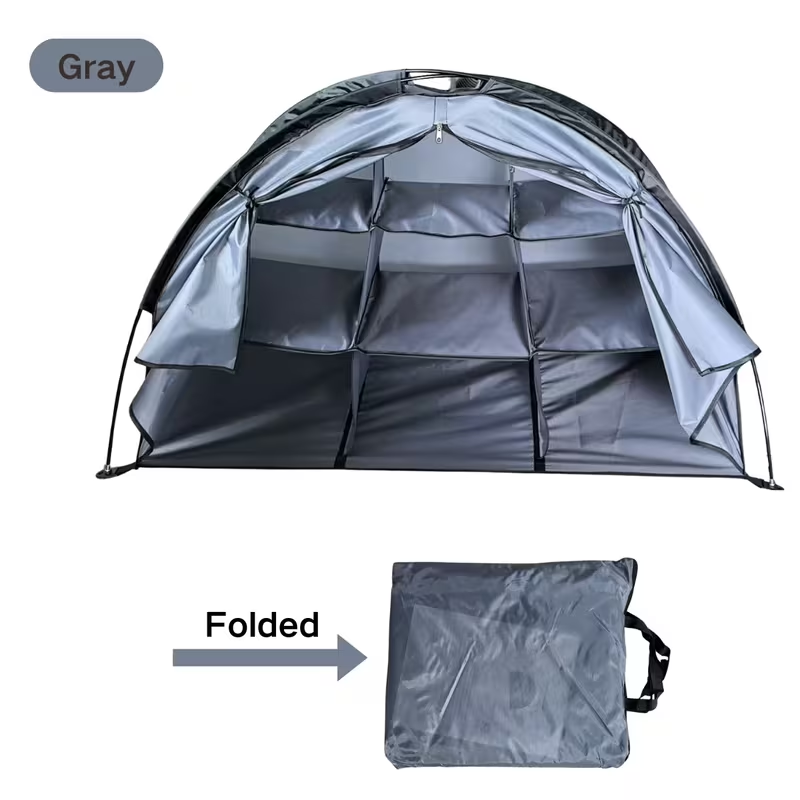 Camping Tent Organizer 9-Shelf with Zippered Flap – Hanging Storage Rack for Shoes, Gear & Dining, Fits Most Tents, Brown & Gray