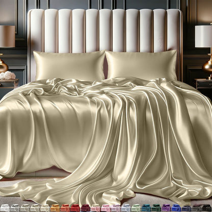 4-Piece Satin Sheet Set with 15-Inch Deep Pockets in Twin, Full, Queen or King Sizes and Nine Color Options