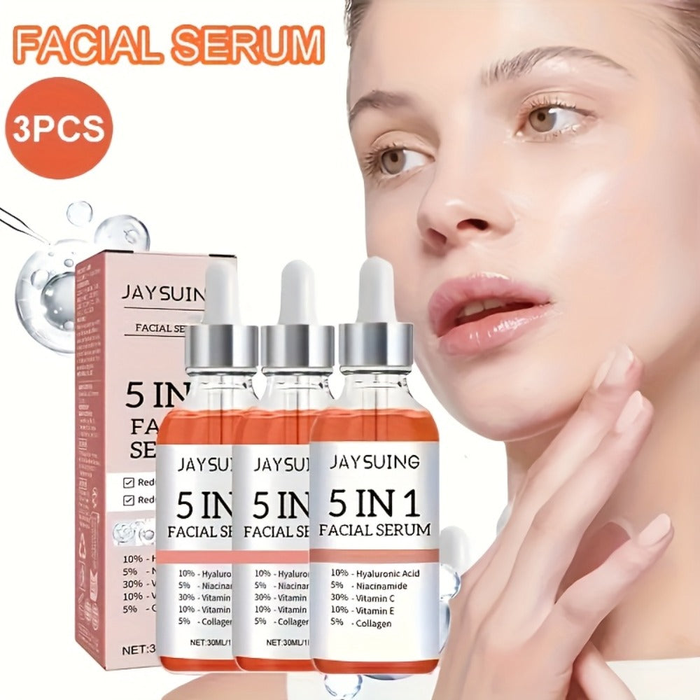 Facial Serum 5-in-1 with Hyaluronic Acid & Vitamin C, 3 Pack 30ml, Skin Care Serum for All Skin Types