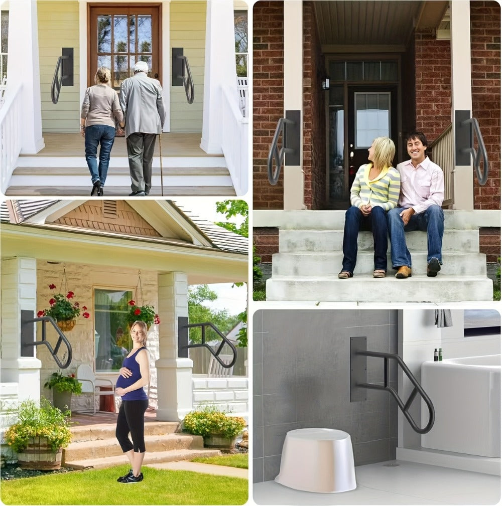 Stair Handrail Outdoor Anti-Slip Wall Mounted for 1-3 Steps, U-Shaped Carbon Steel Grab Bar for Porch
