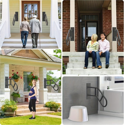 Stair Handrail Outdoor Anti-Slip Wall Mounted for 1-3 Steps, U-Shaped Carbon Steel Grab Bar for Porch