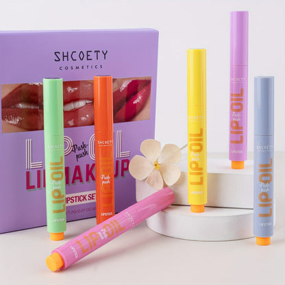 6-Piece Neon Press-On Lip Gloss Set High-Gloss Bold Lip Makeup, for Makeup, Travel and Everyday Vanity Use