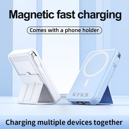 Magnetic Power Bank 10000mAh USB-C Fast Charging, Built-in Cable, Charges 5 Devices & Laptops Simultaneously