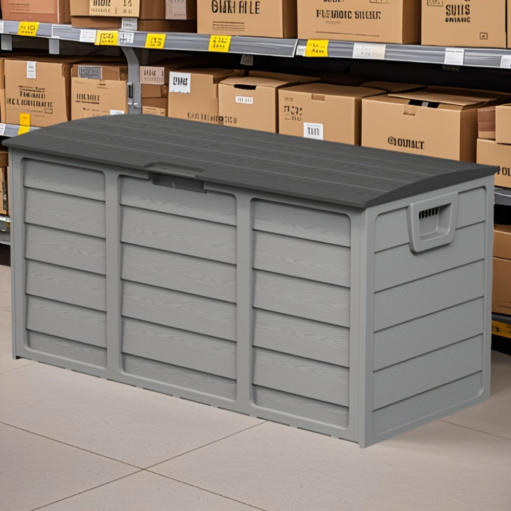 75-Gallon Outdoor Storage Box with Hinged Lid, Side Handles and Black or Gray Checkout Options