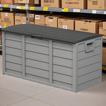 75-Gallon Outdoor Storage Box with Hinged Lid, Side Handles and Black or Gray Checkout Options
