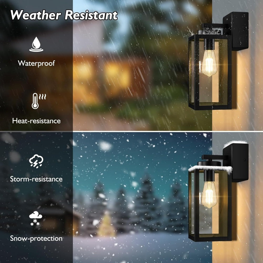 Outdoor Wall Light with Outlet 2-Pack - Modern Exterior Porch Wall Sconce Lighting Fixture for Front Door