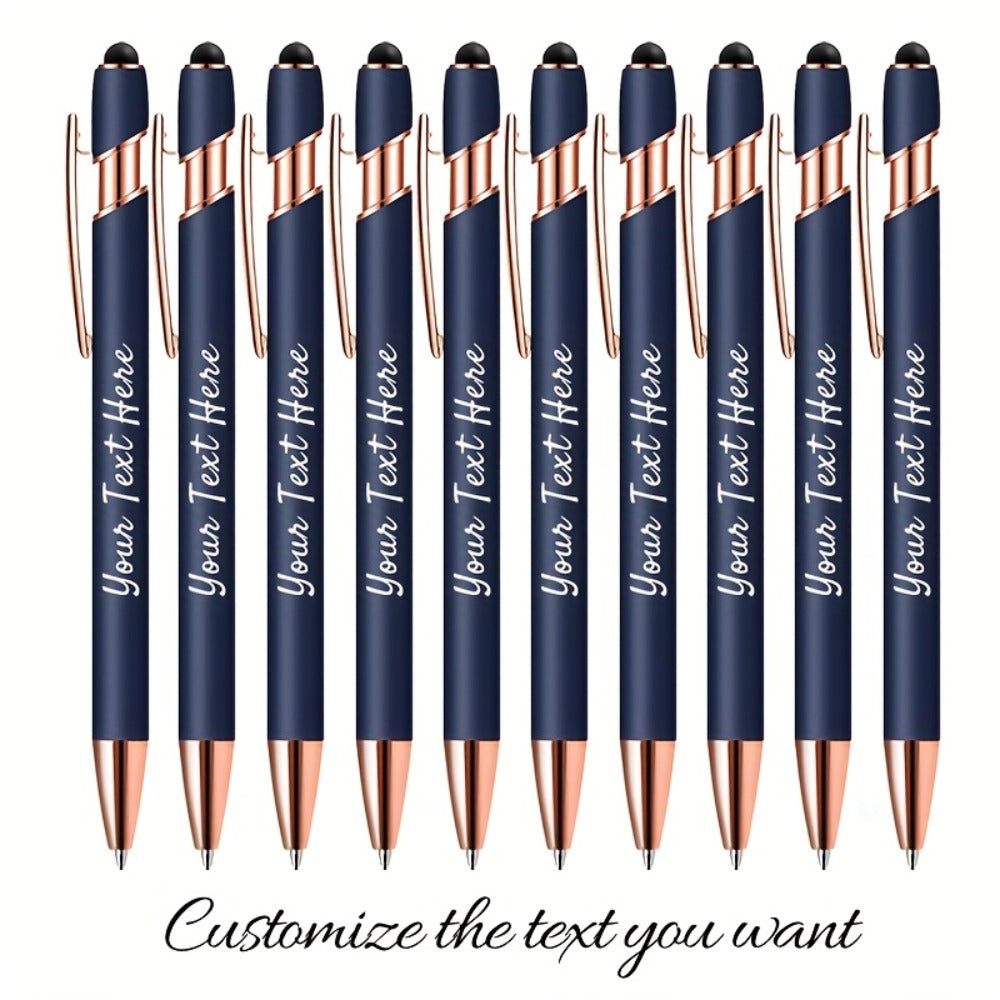 Personalized Metal Ballpoint Pens 10pcs Custom Engraved with Name or Logo - Smooth Black Ink