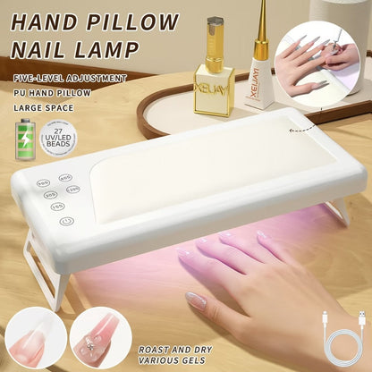 Wide Rectangular Hand-Pillow LED Nail Lamp with 28 x 13cm Base, Five Timer Settings and White Finish