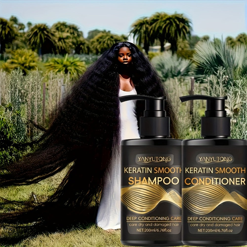 Keratin Shampoo and Conditioner Set Repairs Breakage Split Ends Moisturizes Scalp for Color-Treated Heat Damaged Dry Frizzy Hair All Hair