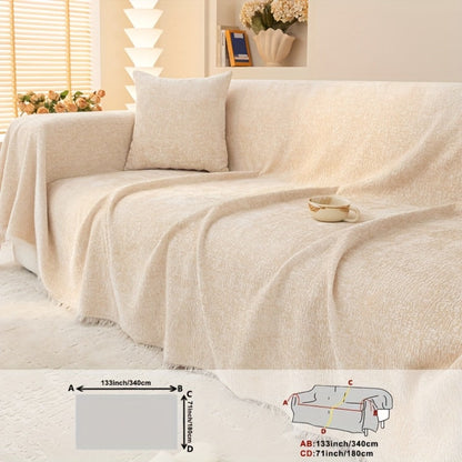 Sofa Cover 300 GSM Solid Chenille Throw with Fringe in Four Colors and Sizes from Single Seat to 71 x 150 Inches