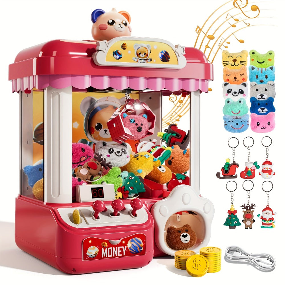Mini Claw Machine for Kids with Lights Music Pink, Large 16.9" Arcade Claw Toy with 20 Coins 16 Plush Dolls USB Cable