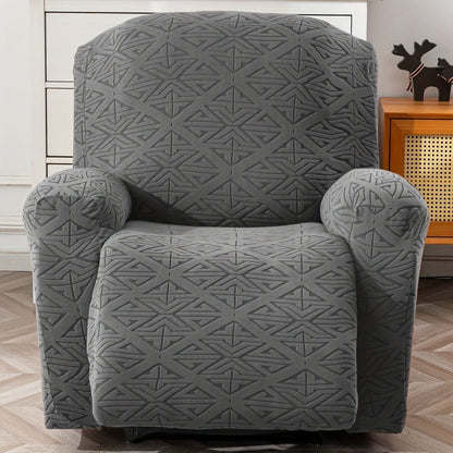 Four-Piece Geometric Jacquard Recliner Chair Cover Set with Labeled Left, Right, Back and Front Sections