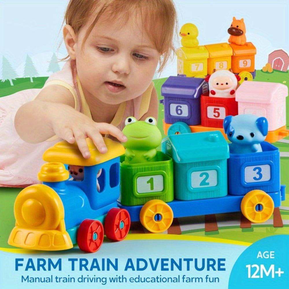 Farm Number Train Learning Toy for Toddlers with 9 Farm Animals & Farmer with the Listed Color, Size or Set Options for Everyday Use