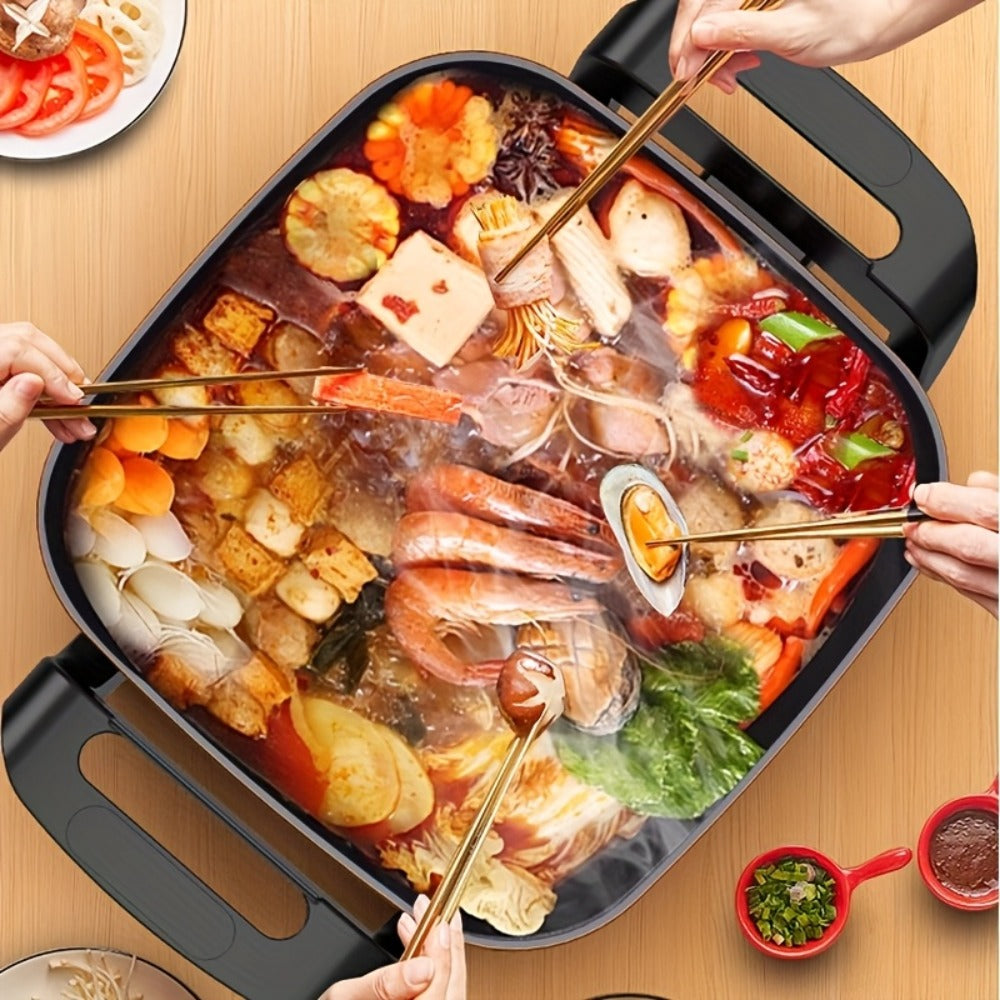 Electric Ceramic Non-Stick Pot 12x12 Inch 1500W Square Skillet with Glass Lid Adjustable for Home Cooking, Dining and Outdoor Meals
