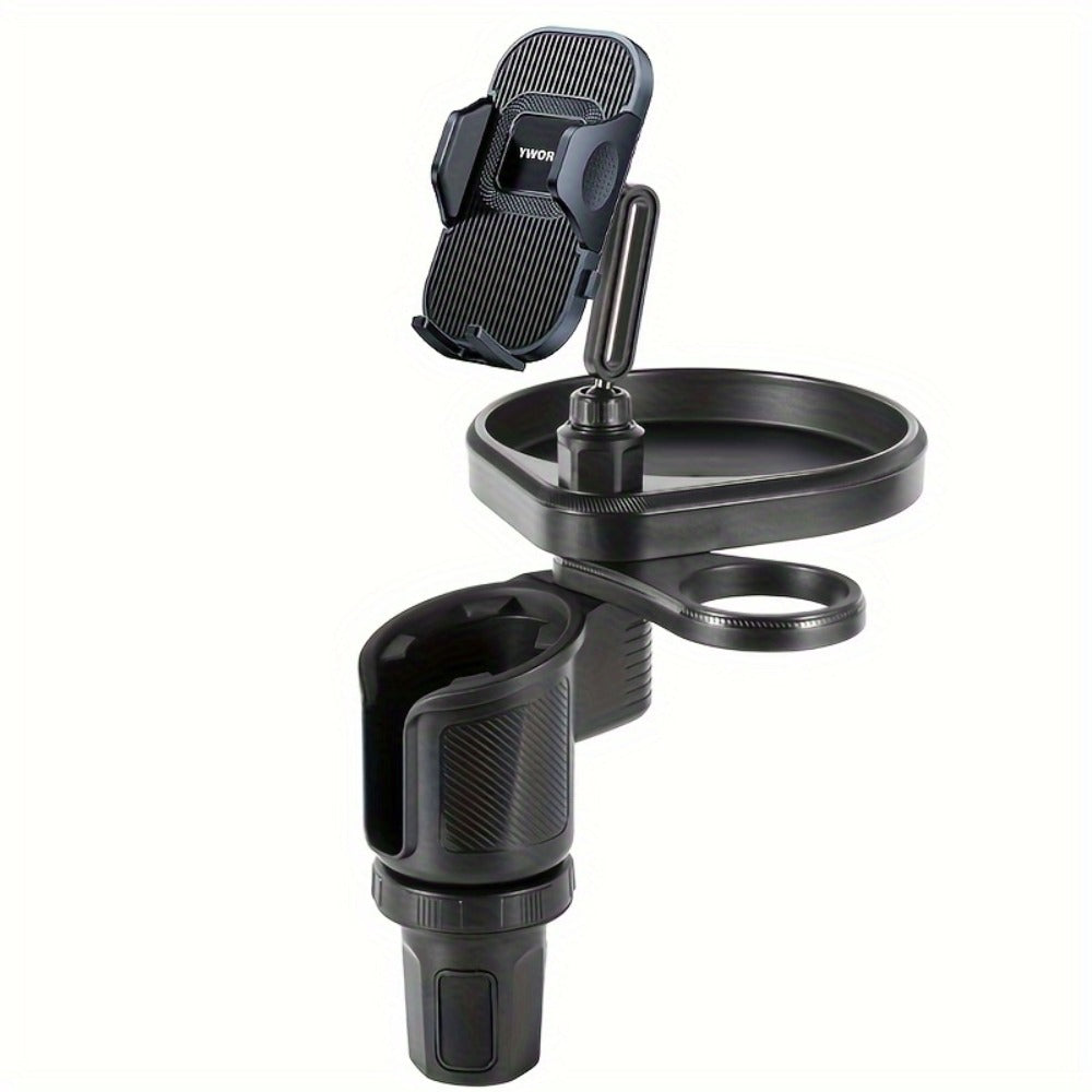 Car Cup Holder Expander with 7.7 Inch Tray, 2.7 Inch Drink Ring, Phone Mount and 58-86 mm Adjustable Base