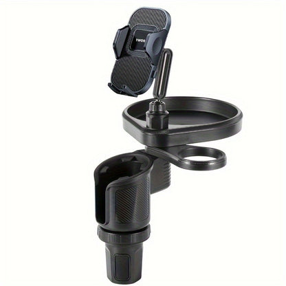 Car Cup Holder Expander with 7.7 Inch Tray, 2.7 Inch Drink Ring, Phone Mount and 58-86 mm Adjustable Base