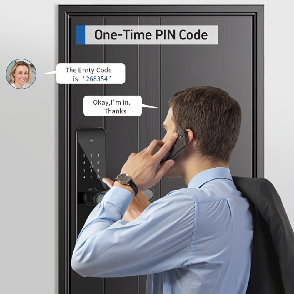 Smart Door Lock with Fingerprint Keypad Card App Access and Optional Camera Handle Models in Black