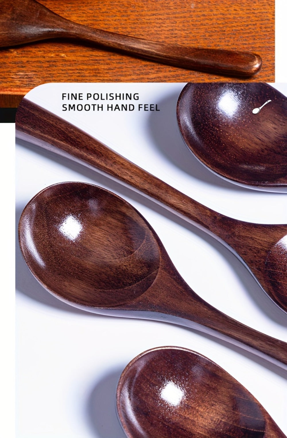 Kitchen Utensils Set of Eight 7.28in Natural Wood Spoons for Coffee, Tea, Dessert and Table Serving