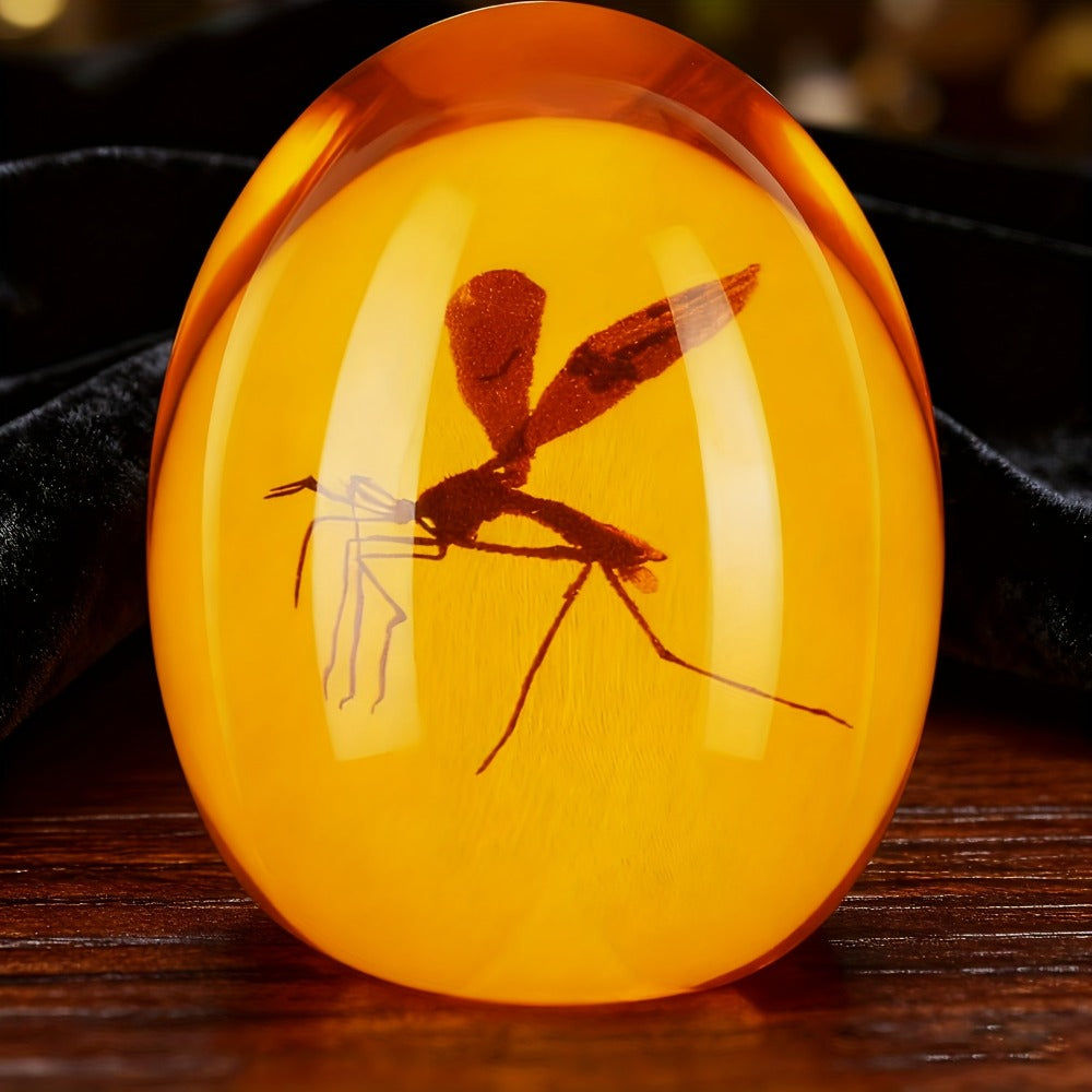 Amber Resin Mosquito Paperweight Handmade Jurassic Fossil Collectible Desk Decor Unique Gift for Nature Lovers Collectors Science