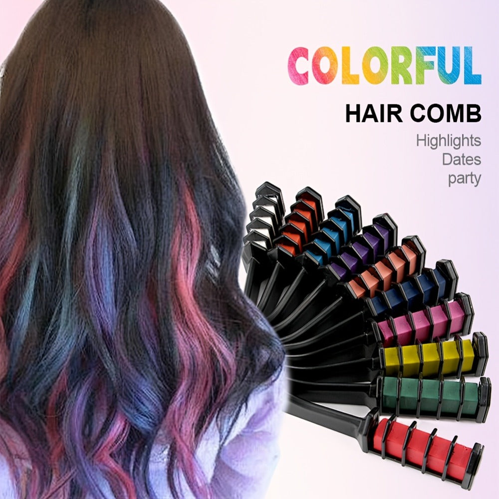 Temporary Hair Chalk Comb Set 14 Colors, Hair Color Sticks with Plant-Based Squalane & Glycerin, Vibrant Streaks for Parties