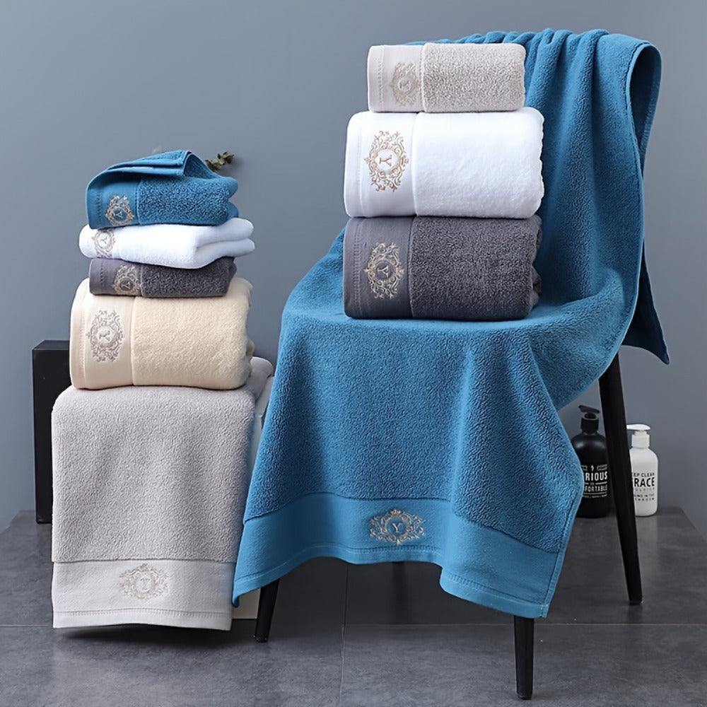 Embroidered Cotton Towel Set 3-Piece – 400g/㎡ Soft Absorbent Lint-Free Bath Towel Hand Towel Set for Home Spa Salon