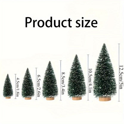 Mini Artificial Christmas Trees Set of 15, Bottle Brush Tabletop Trees with Wooden Base & Snowflake Sprinkles