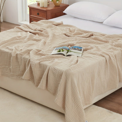 6-Layer Gauze Blanket 100% Muslin, Breathable Cotton Throw for Couch & Bed, All Season Adult Blanket