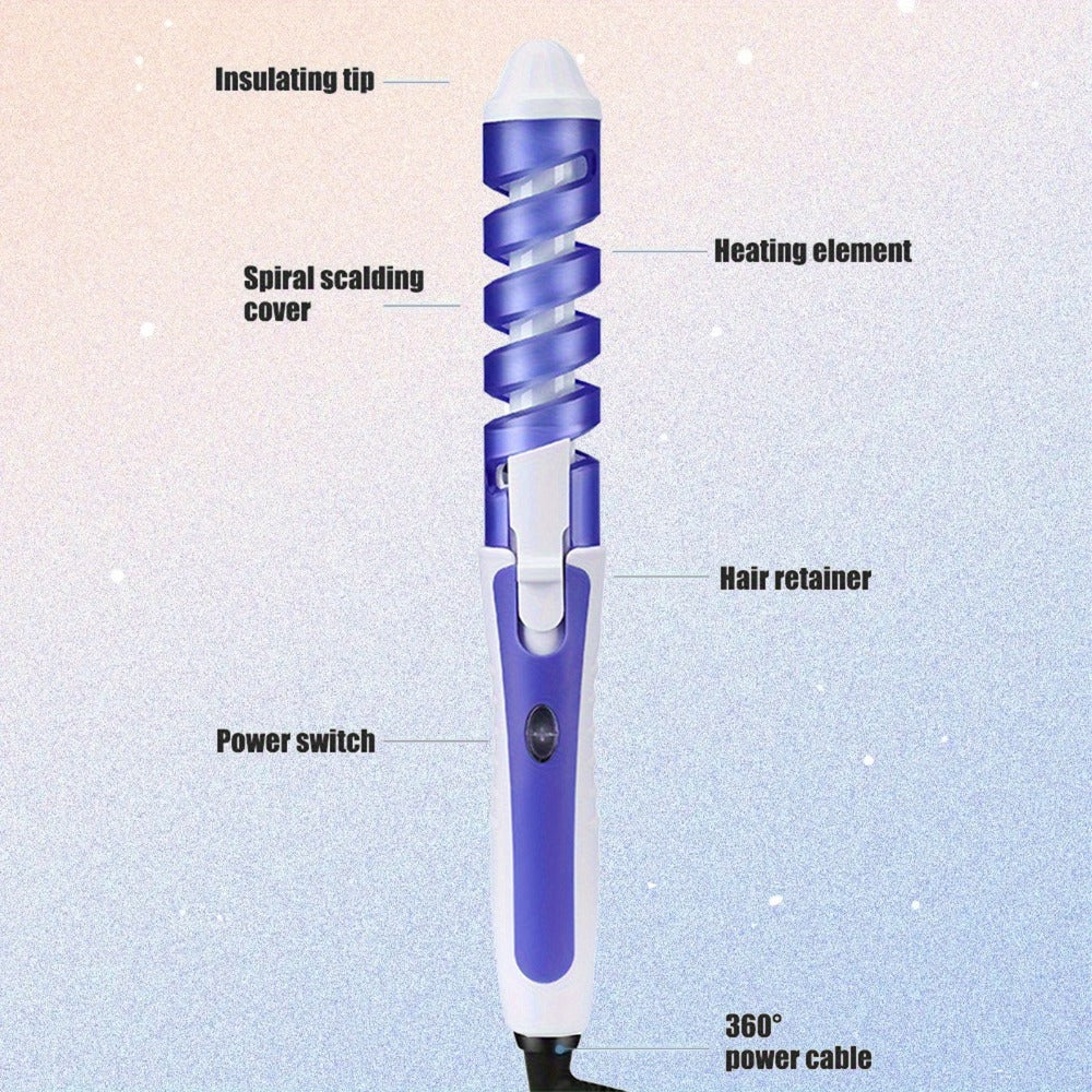 Spiral-Guide Corded Curling Wand with Swivel Power Cable, Two Hair Clips and Comb in Three Colors