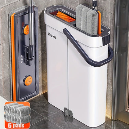 Flat Mop and Bucket System with Washable Reusable Microfiber Pads Dual Bucket Wringer Wet Dry Floor Mop for Hardwood Tile Marble Wall