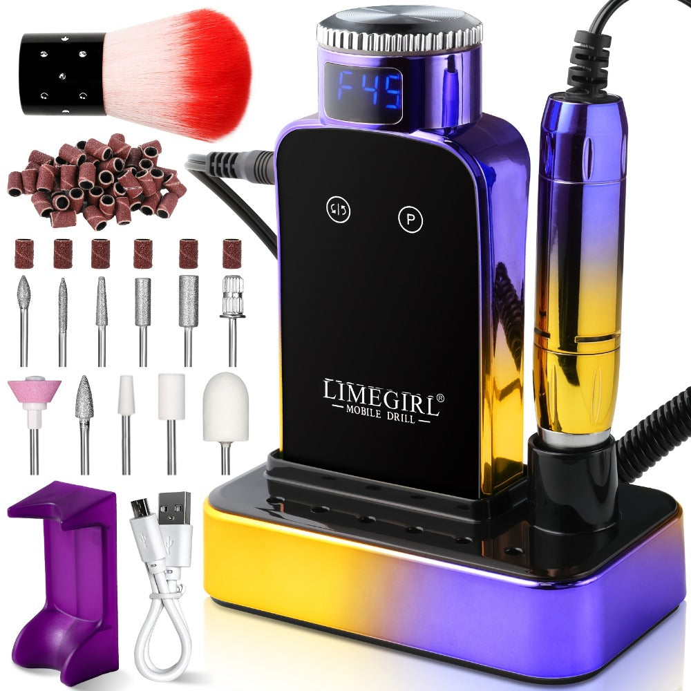 Electric Nail Drill 45000 RPM Cordless Kit with Charging Base, Display and Four Color Options