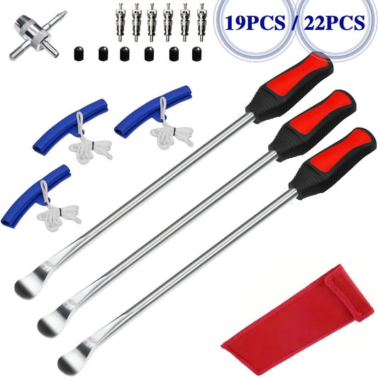 Tire Spoon Iron Set Steel Tire Changing Tool Kit – Tire Lever, Rim Protector, Valve Cores & Stem TR414 for Dirt Bike Motorcycle Lawn Mower