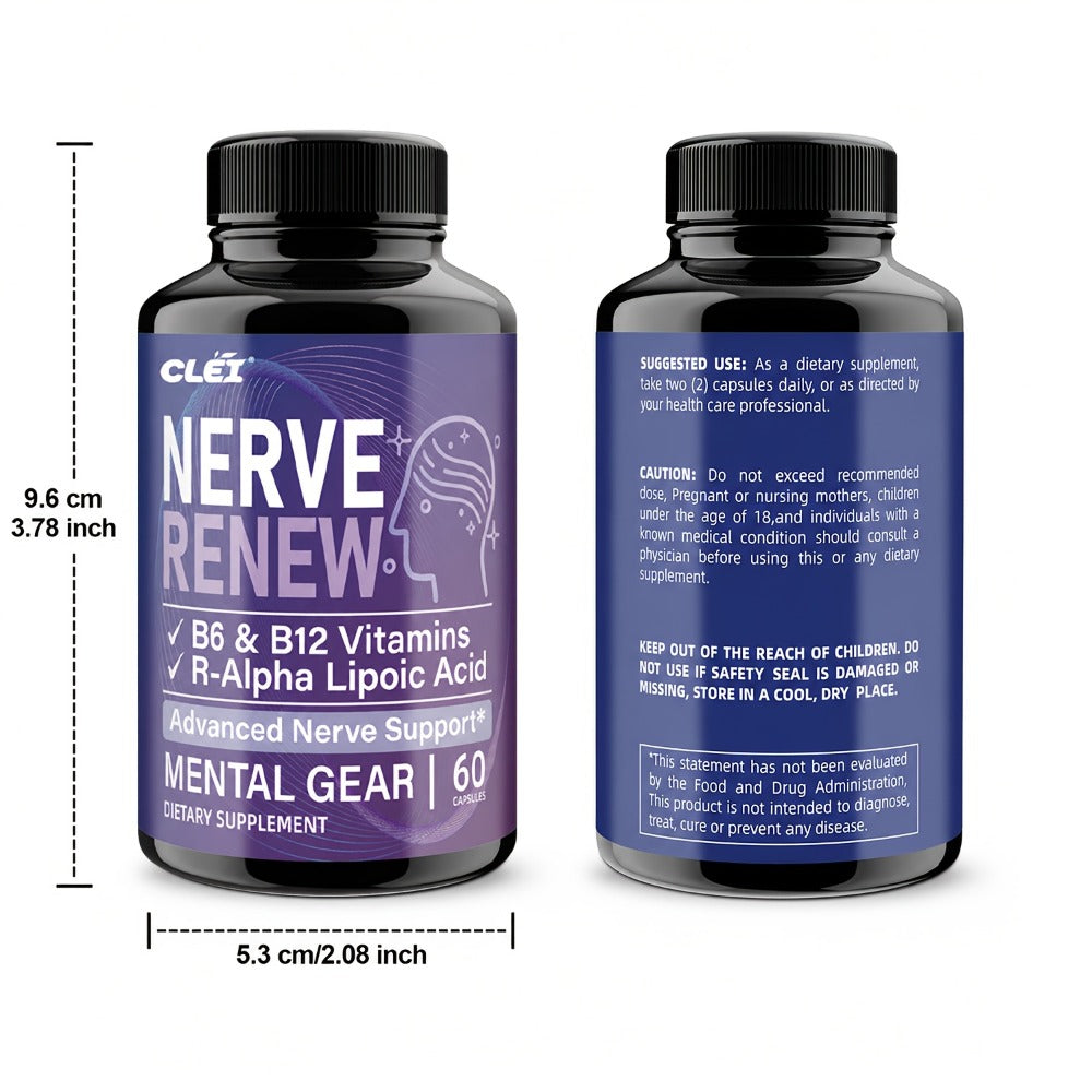 Nerve Renew Capsules with Vitamin B Complex & R-Alpha Lipoic Acid, Neuro Botanical Antioxidant Blend for Nerve Health