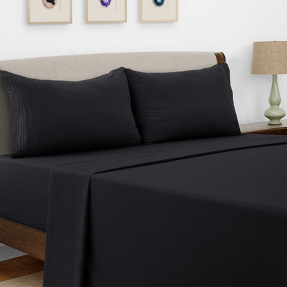 Bed Sheet Set Microfiber with Size-Dependent 3- or 4-Piece Contents and Six specified Bed Dimensions