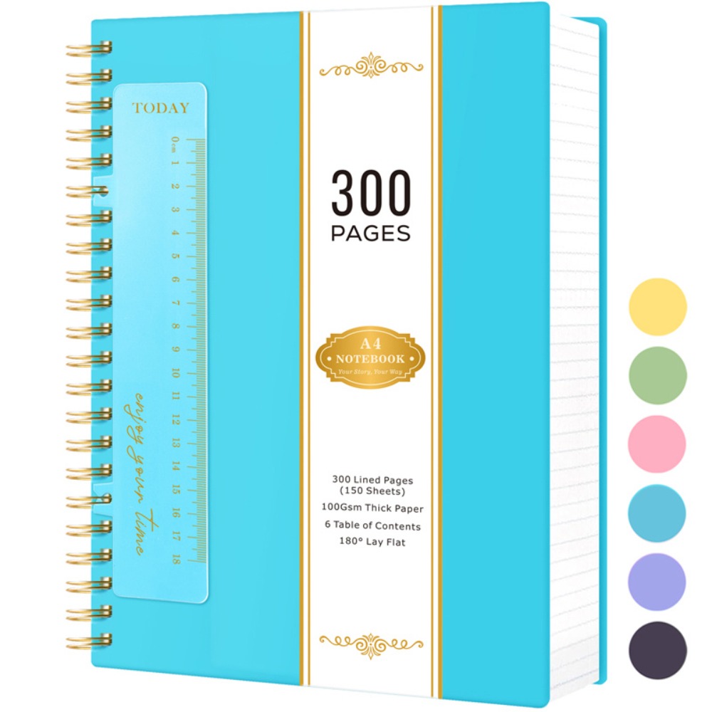 Large Spiral Notebook 300 Pages Hardcover – 8.5x11 A4 College Ruled 100GSM Lined Paper PVC Waterproof Cover for Work School Travel Women Men