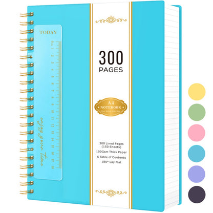 Large Spiral Notebook 300 Pages Hardcover – 8.5x11 A4 College Ruled 100GSM Lined Paper PVC Waterproof Cover for Work School Travel Women Men
