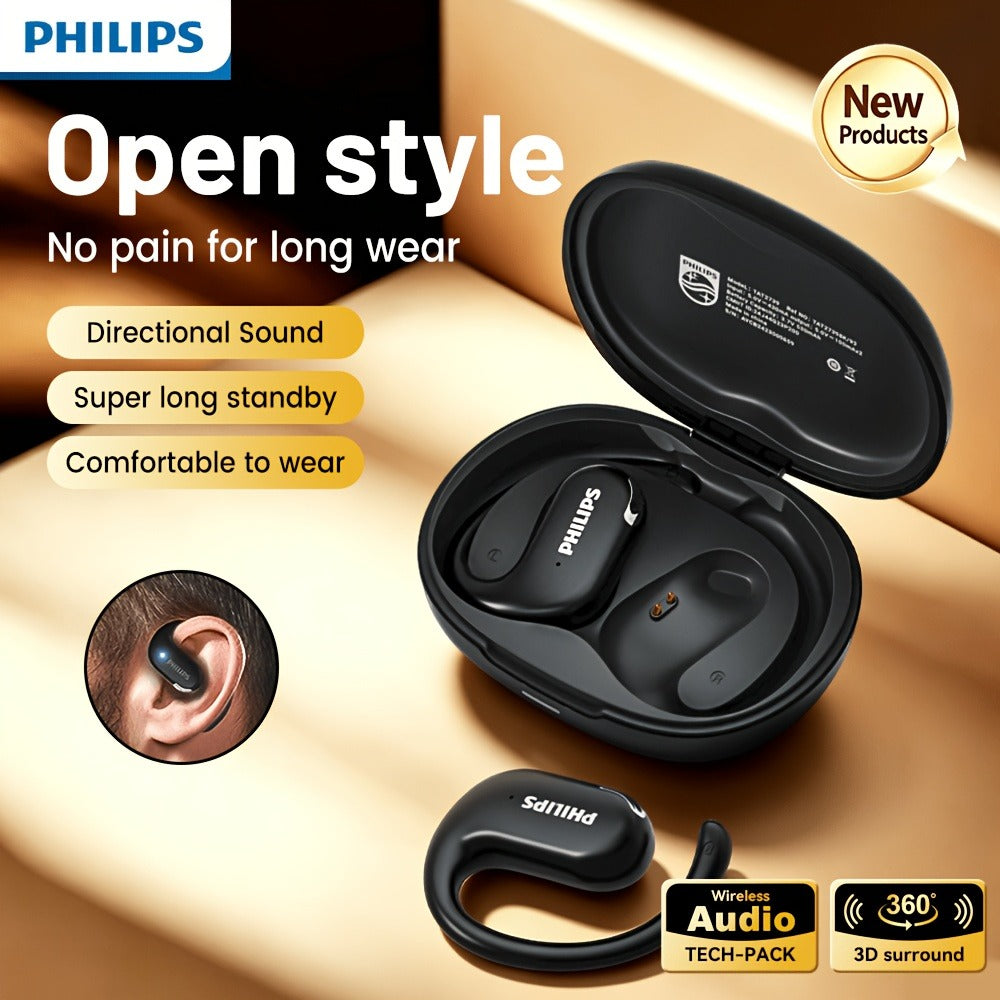 Philips TAT2739 Open Air Earbuds Wireless Bluetooth 5.3 Ear Hook Headphones with Wireless Charging Case