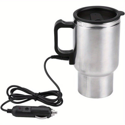 12V Car Electric Kettle 450ml Stainless Steel Travel Heating Cup Auto Shut-Off Portable Car for Entryways, Bedrooms and Living Spaces