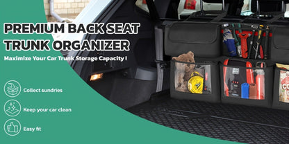 Car Trunk Organizer, 40 x 19 Inch Hanging Rear-Seat Bag with 6 Pockets and Three Adjustable Straps