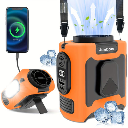 Portable Fan 10000mAh Five-Speed Waist and Neck Model with Dual Clips, LED Flashlight and Power Output