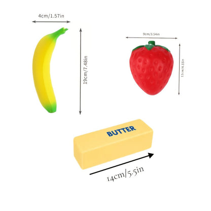 Squishy Food Toy Set 3pcs Slow Rising PU, Pretend Play Simulation Food Butter Banana Strawberry, Sensory Squeeze Stress Toy