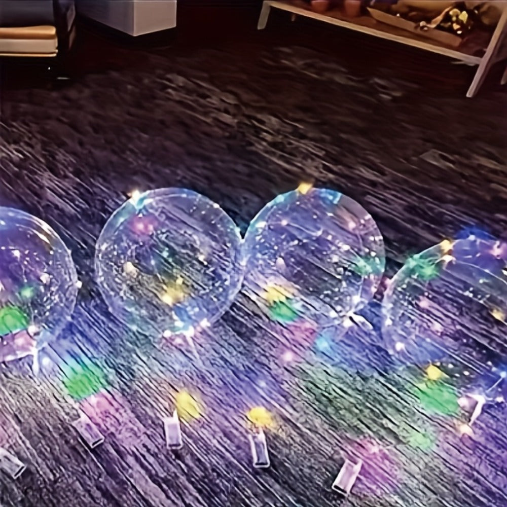 Party Decorations 20-Piece Clear Bobo Balloon Kit with LED String Lights and Six Light Color Options
