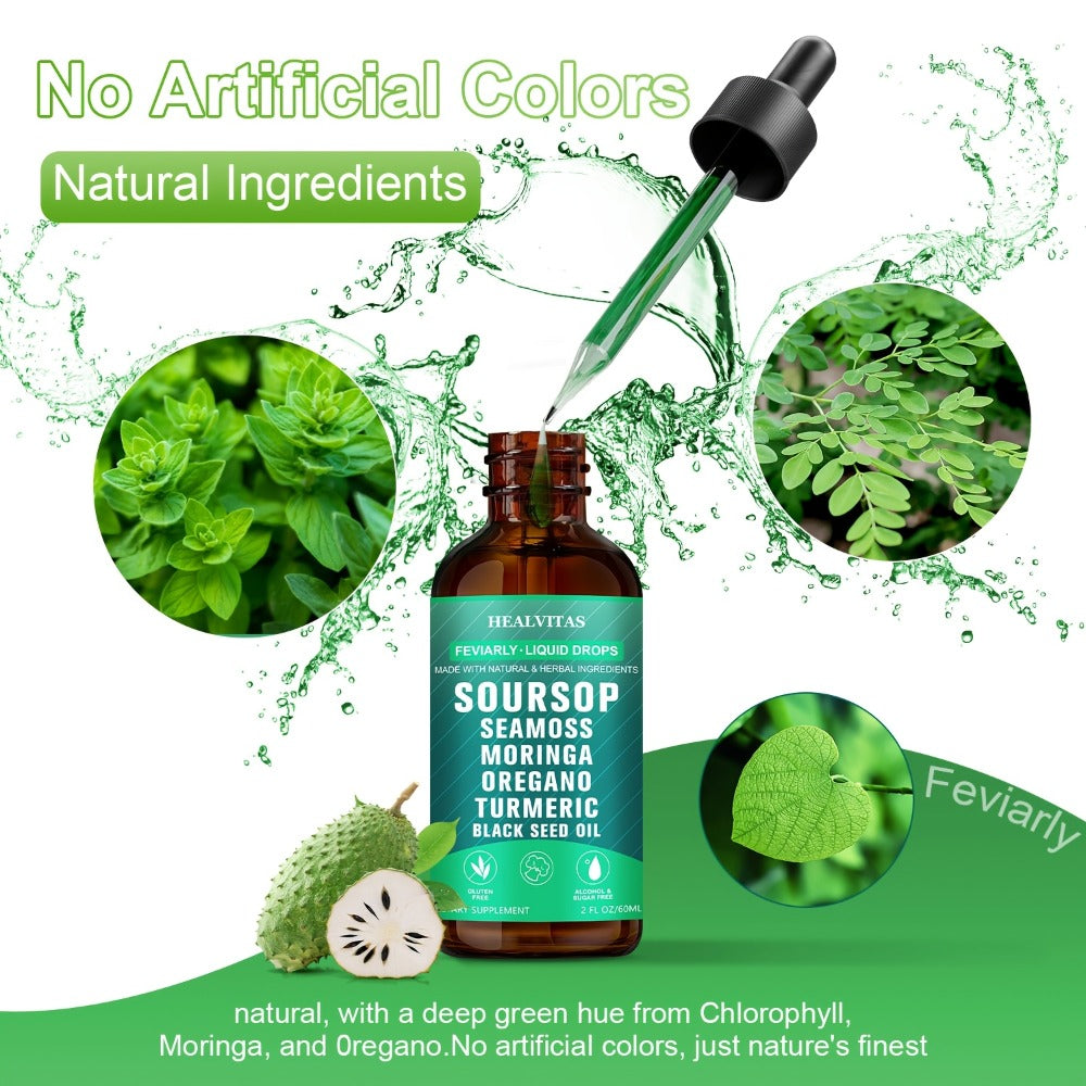 Soursop Bitters Liquid Drops 10-in-1 with Sea Moss Ashwagandha Moringa Turmeric Black Seed Oil