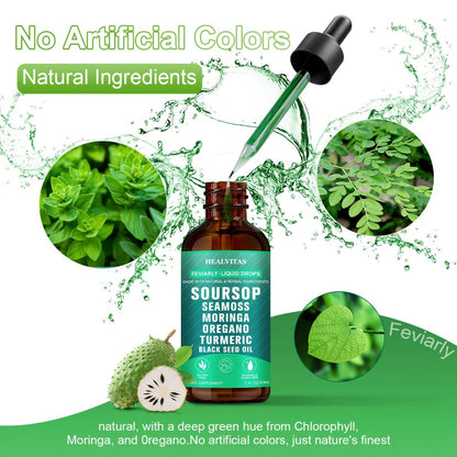 Soursop Bitters Liquid Drops 10-in-1 with Sea Moss Ashwagandha Moringa Turmeric Black Seed Oil