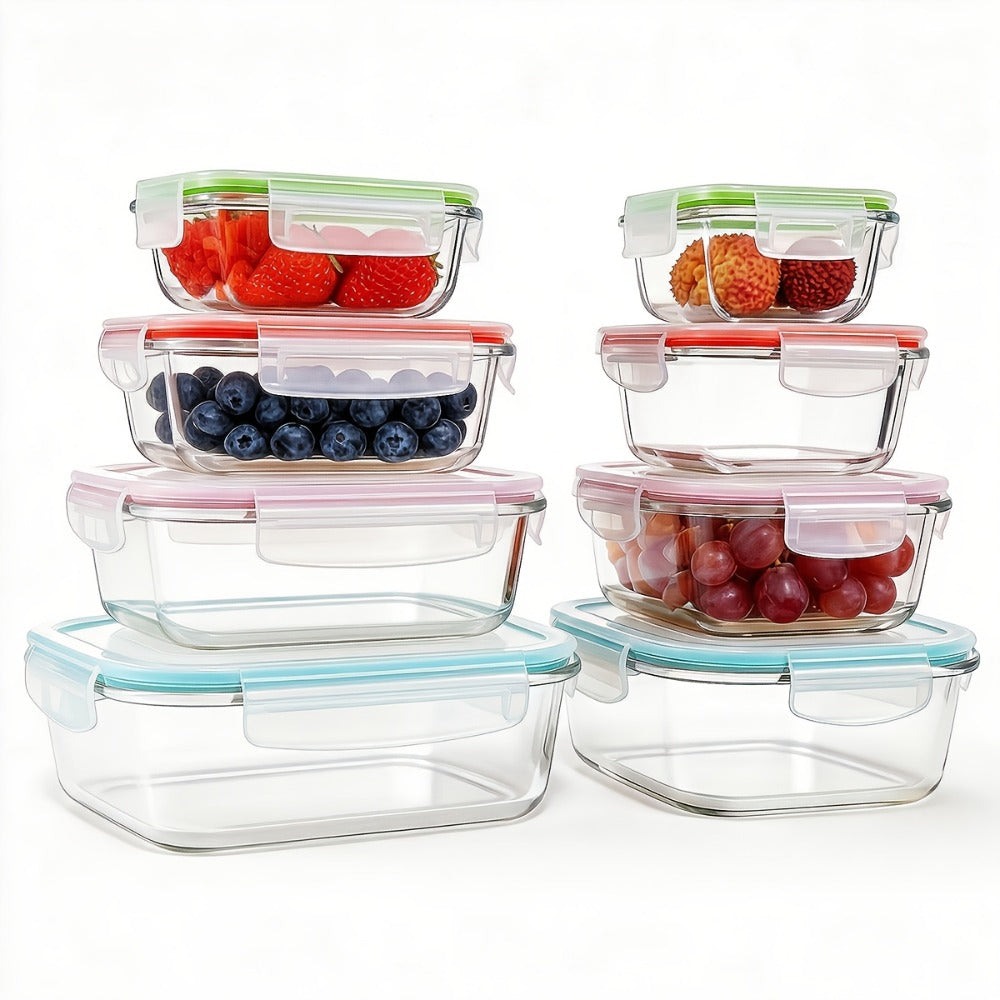 Glass Food Storage Containers 16-Piece Set 8 Glass Bowls with 8 Sealed Lids BPA Free Dishwasher Microwave Refrigerator Safe Meal Prep